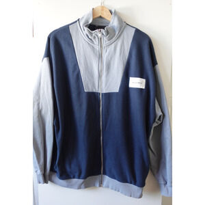 ASOS Jacket Mens Medium Blue Color Block Full Zip Fleece Retro Comfy Sweatshirt